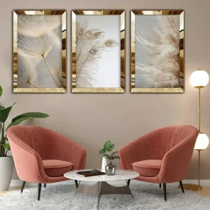 Zevahir Møbeldekorasjon - 3-delers Gull Pleksikant for Elegant Veggdesign