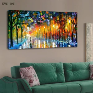 Vei med trær Oljemaleri - One Piece Canvas Print 60x120 cm | Moderne Veggkunst