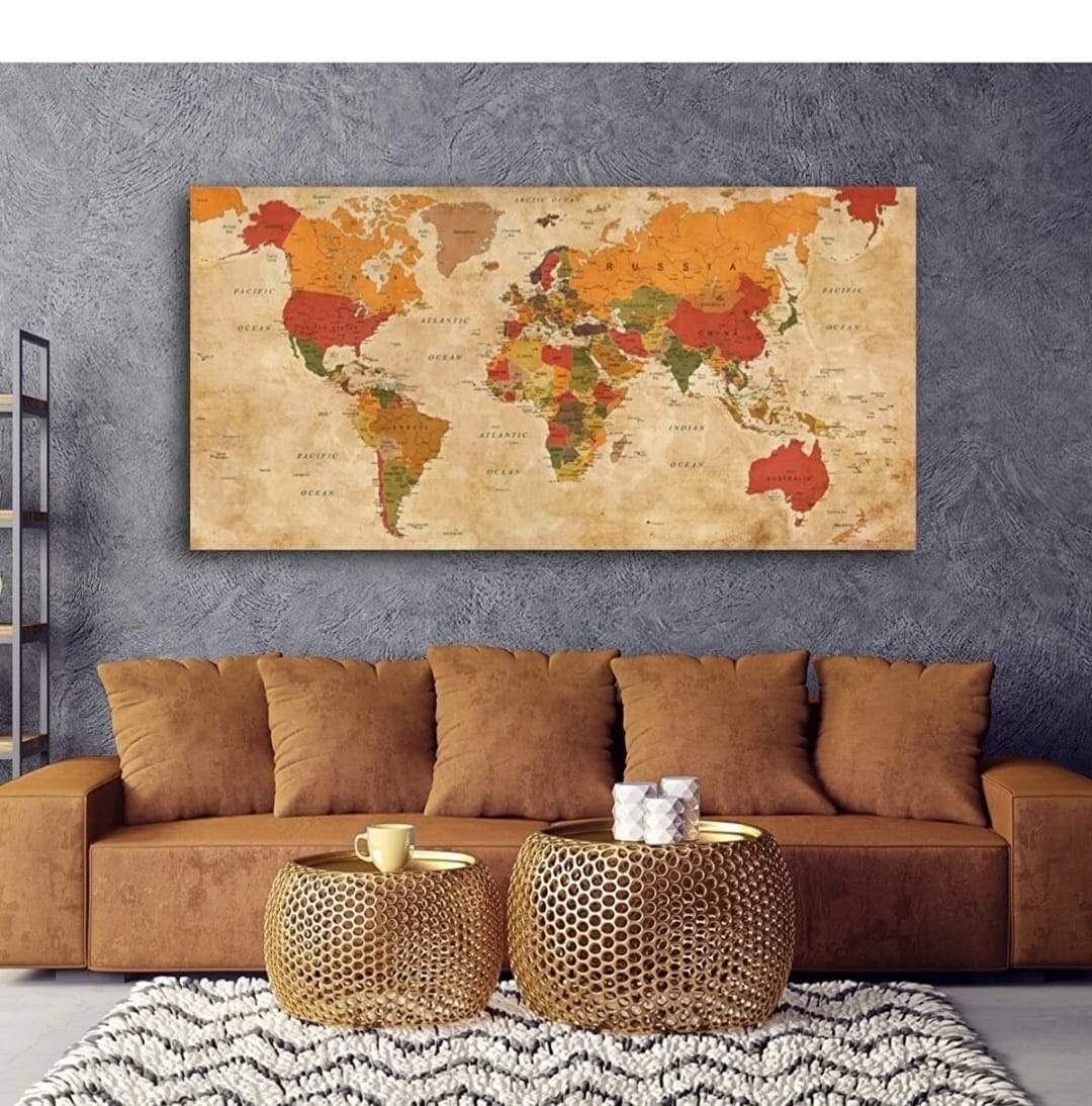 Lerretsbilde - Verdenskart - 80x40 cm - Image 3